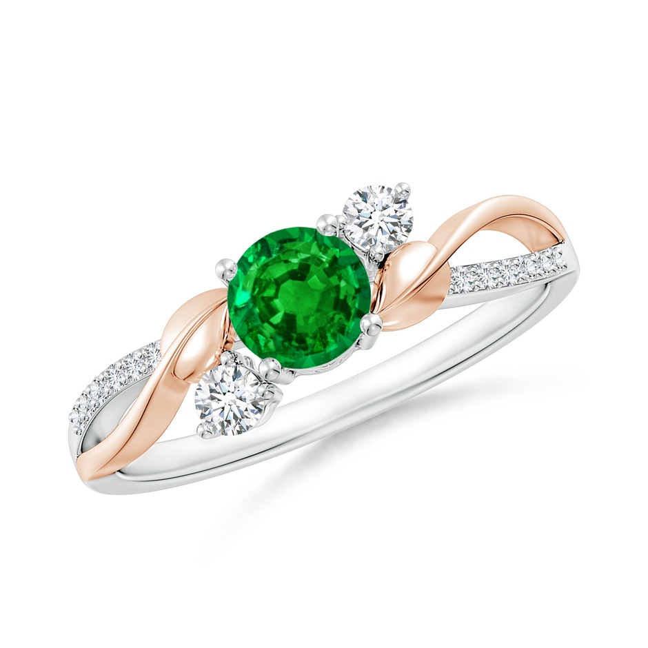 5mm AAAA Emerald and Diamond Twisted Vine Ring in White Gold Rose Gold 
