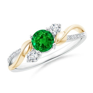 5mm AAAA Emerald and Diamond Twisted Vine Ring in White Gold Yellow Gold