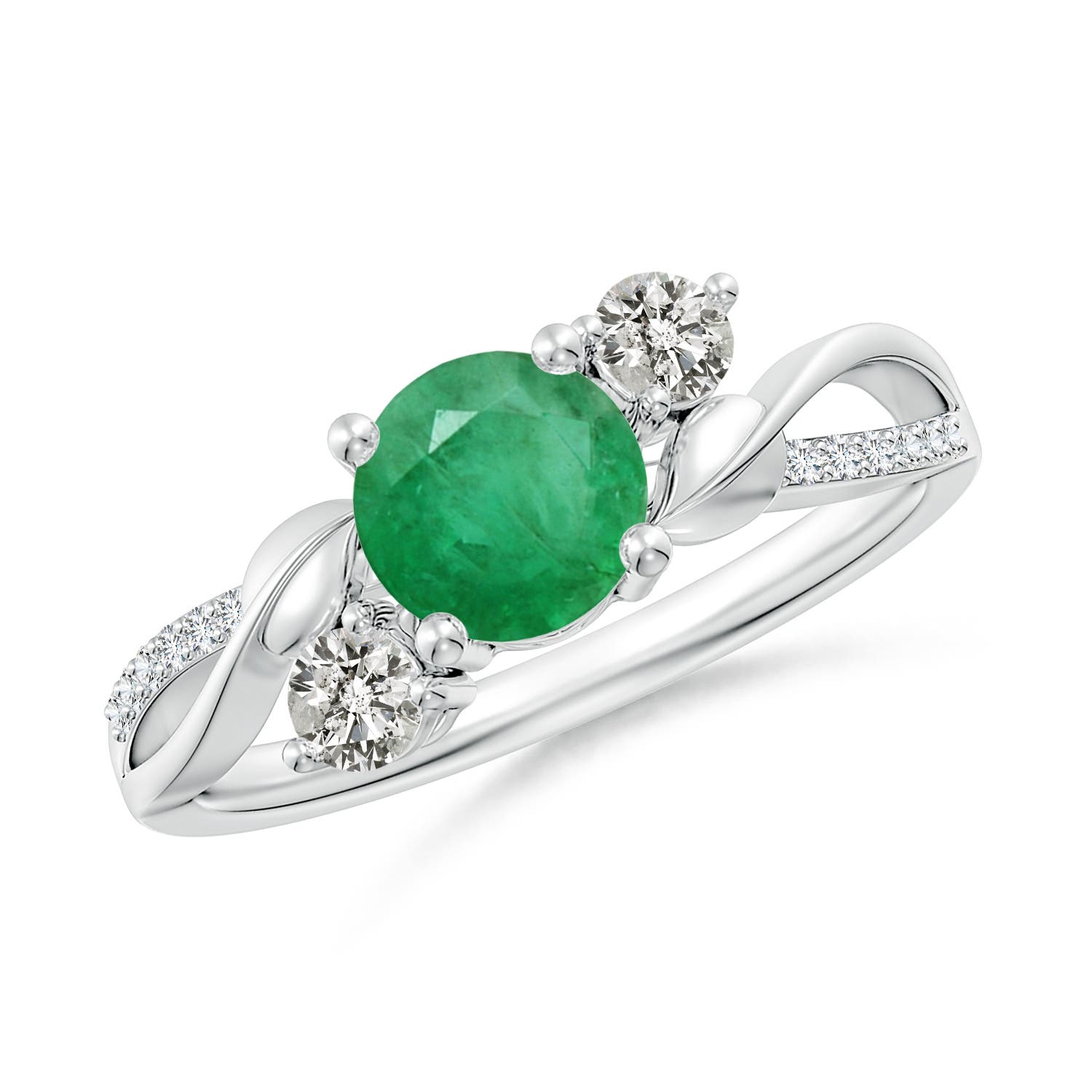 6mm A Emerald and Diamond Twisted Vine Ring in P950 Platinum