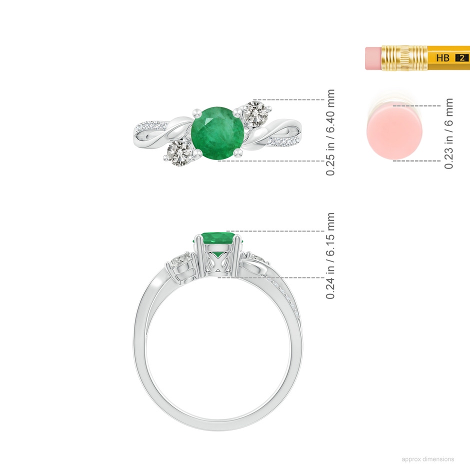 6mm A Emerald and Diamond Twisted Vine Ring in P950 Platinum ruler