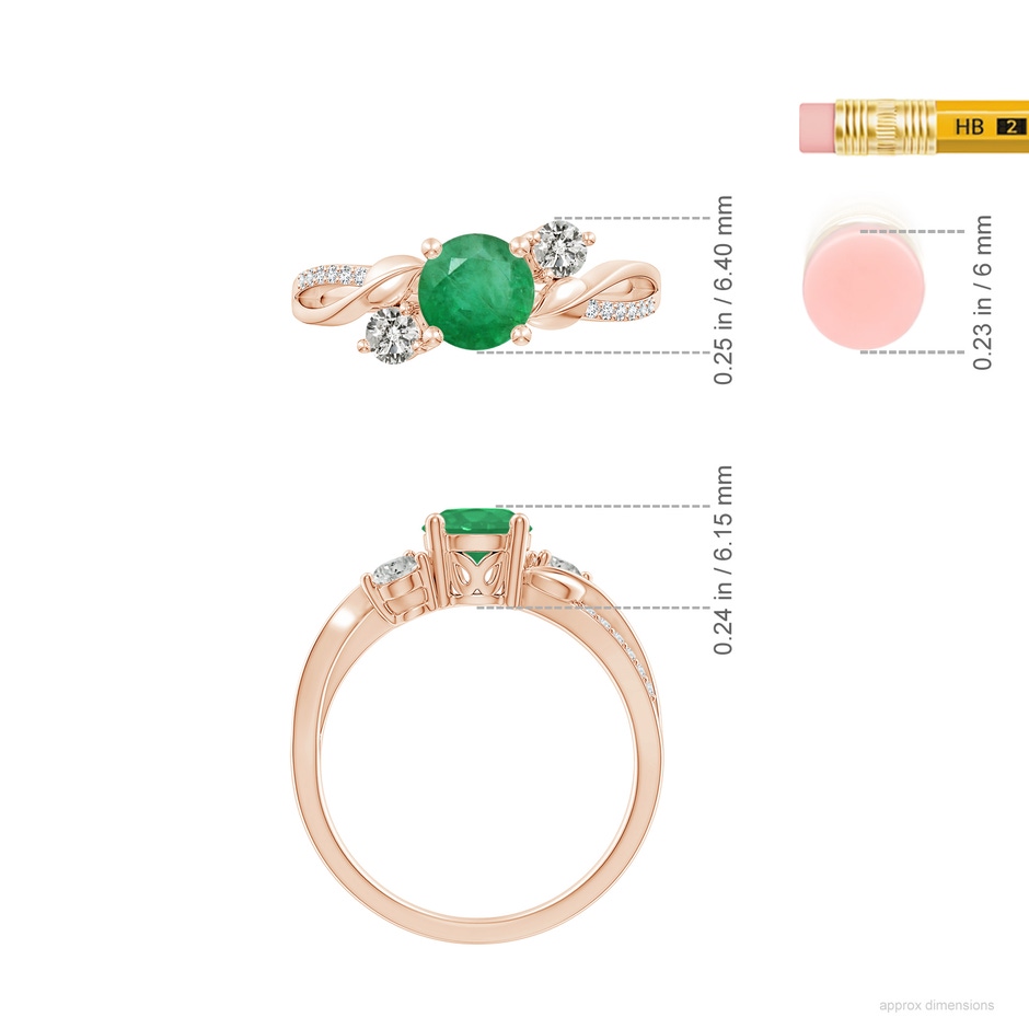 6mm A Emerald and Diamond Twisted Vine Ring in Rose Gold ruler