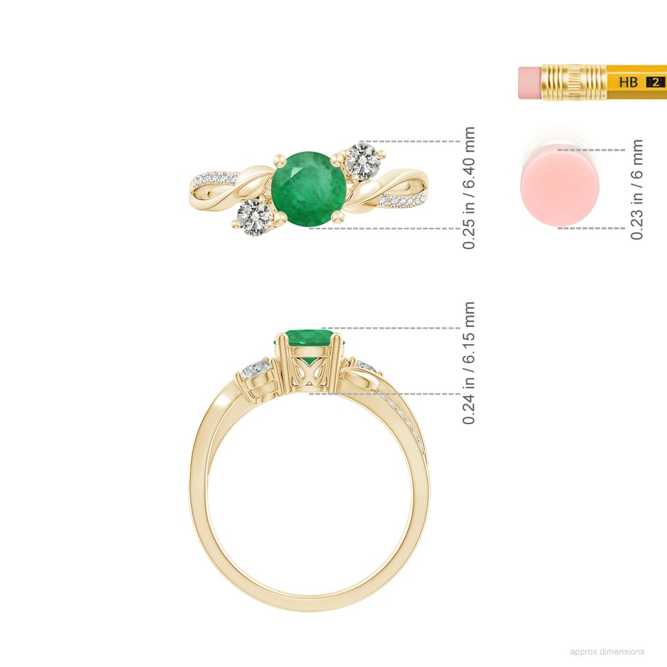 6mm A Emerald and Diamond Twisted Vine Ring in Yellow Gold ruler