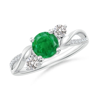 6mm AA Emerald and Diamond Twisted Vine Ring in White Gold