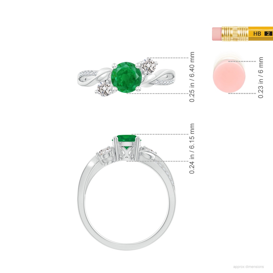 6mm AA Emerald and Diamond Twisted Vine Ring in White Gold ruler