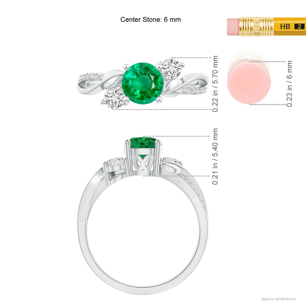 6mm AAA Emerald and Diamond Twisted Vine Ring in P950 Platinum ruler