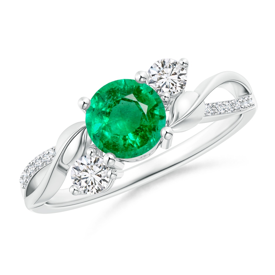 6mm AAA Emerald and Diamond Twisted Vine Ring in White Gold 