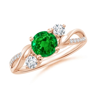 6mm AAAA Emerald and Diamond Twisted Vine Ring in 18K Rose Gold