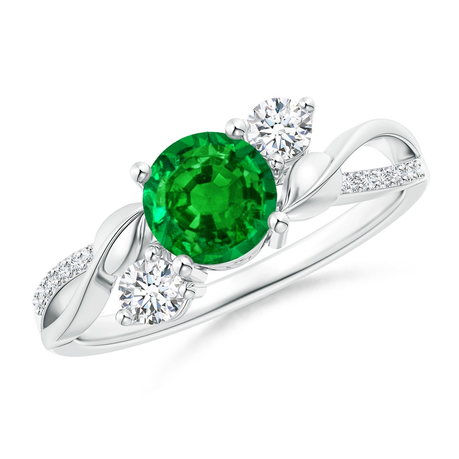 6mm AAAA Emerald and Diamond Twisted Vine Ring in White Gold 
