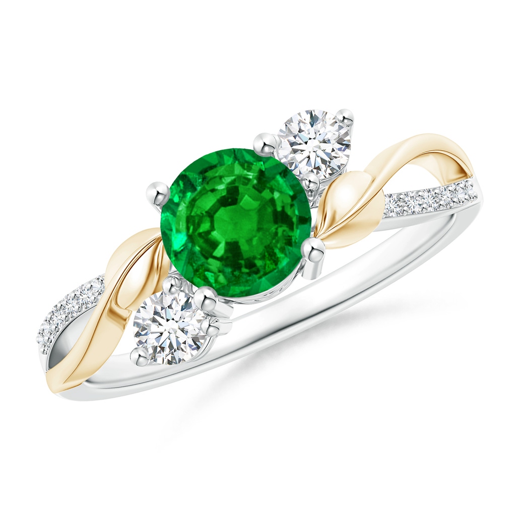 6mm AAAA Emerald and Diamond Twisted Vine Ring in White Gold Yellow Gold