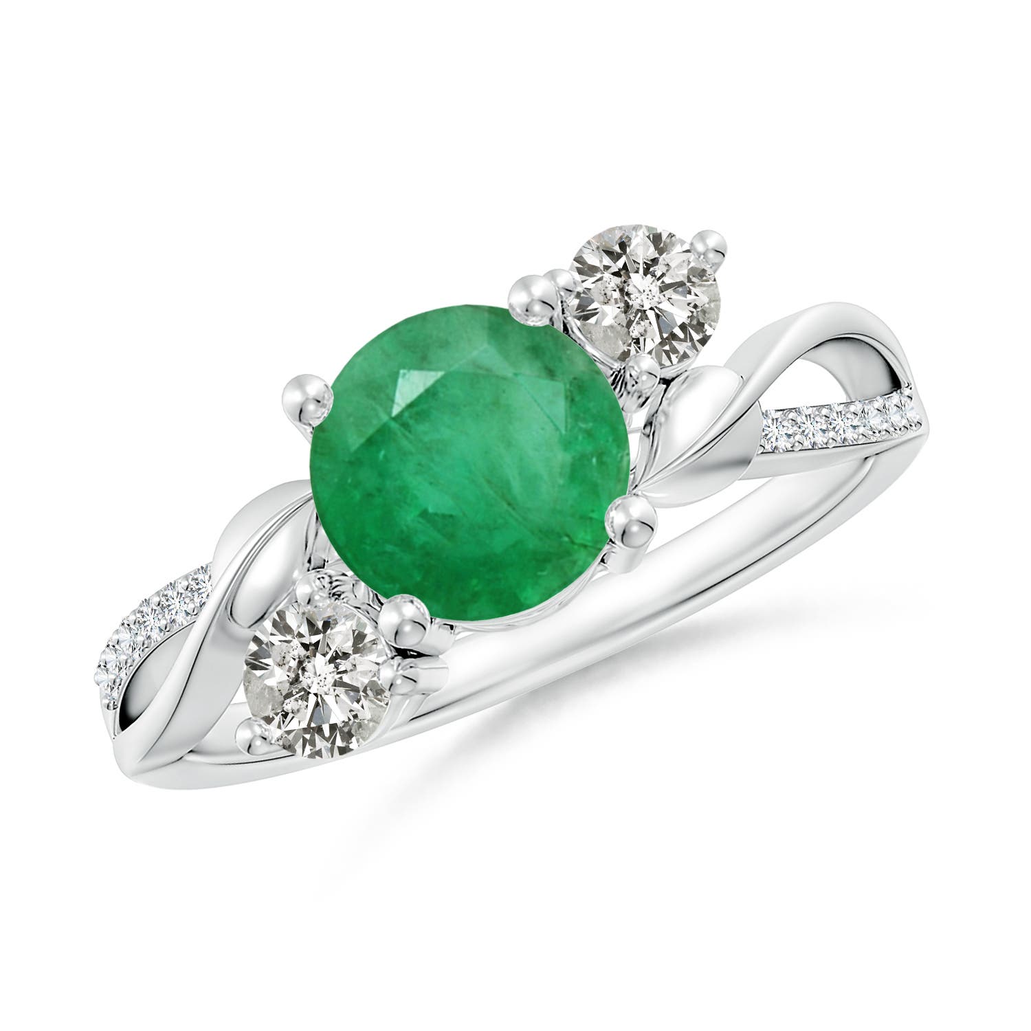 7mm A Emerald and Diamond Twisted Vine Ring in P950 Platinum