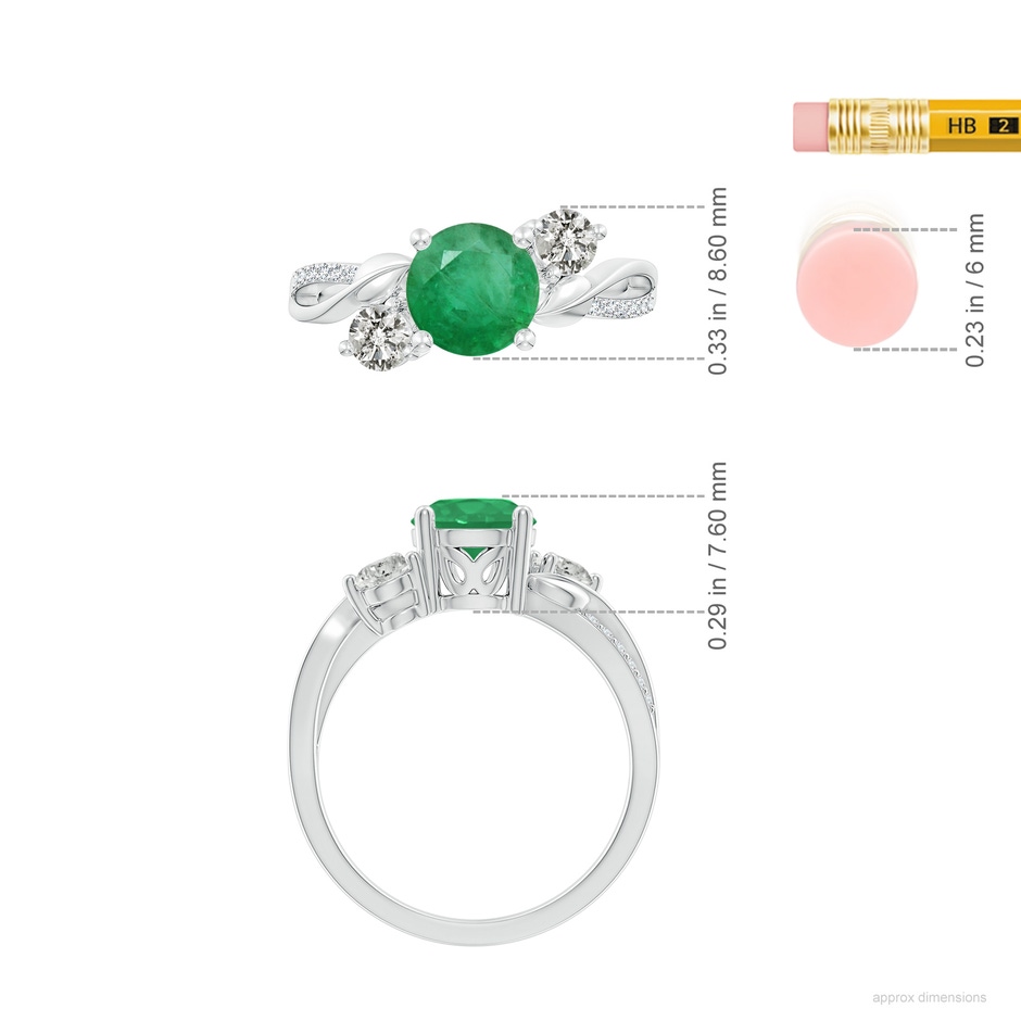 7mm A Emerald and Diamond Twisted Vine Ring in P950 Platinum ruler