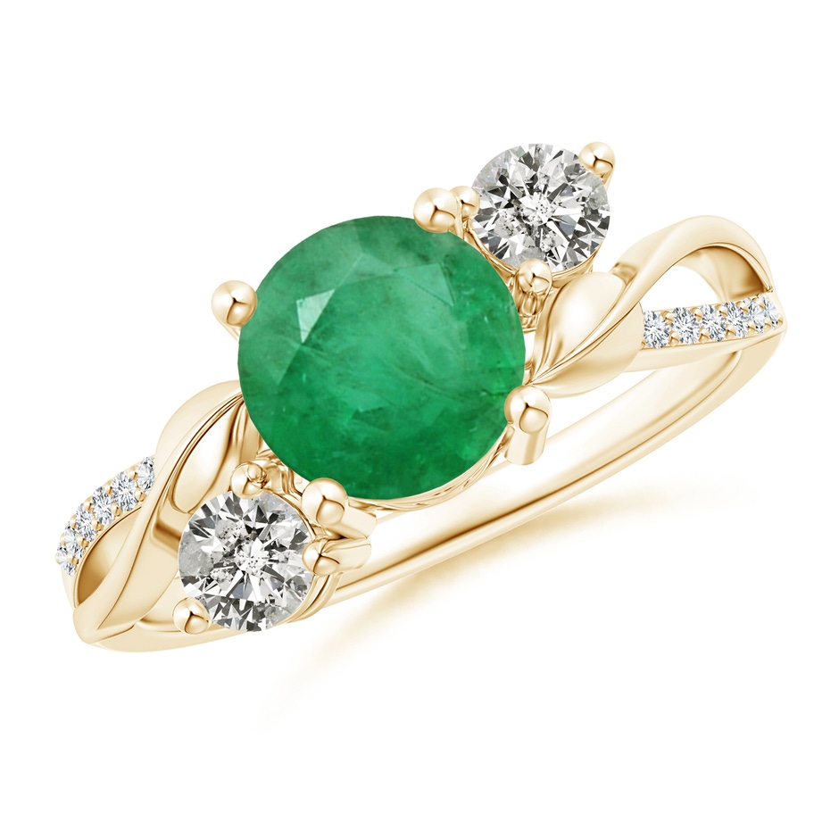 7mm A Emerald and Diamond Twisted Vine Ring in Yellow Gold 
