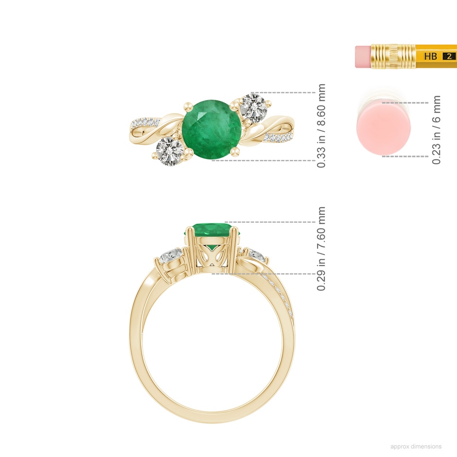 7mm A Emerald and Diamond Twisted Vine Ring in Yellow Gold ruler