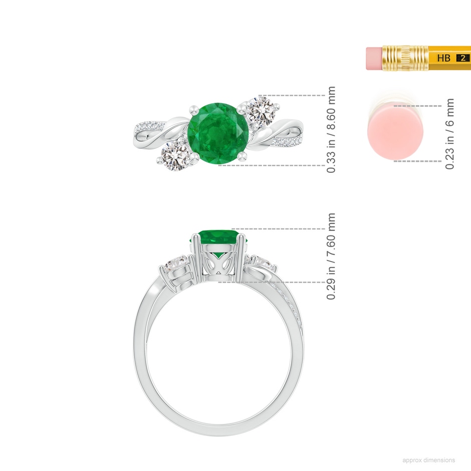 7mm AA Emerald and Diamond Twisted Vine Ring in P950 Platinum ruler