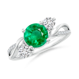 7mm AAA Emerald and Diamond Twisted Vine Ring in 10K White Gold