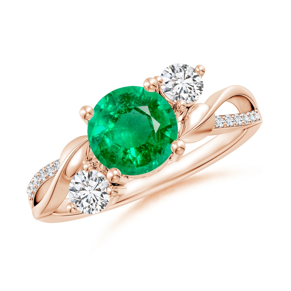 7mm AAA Emerald and Diamond Twisted Vine Ring in 18K Rose Gold 