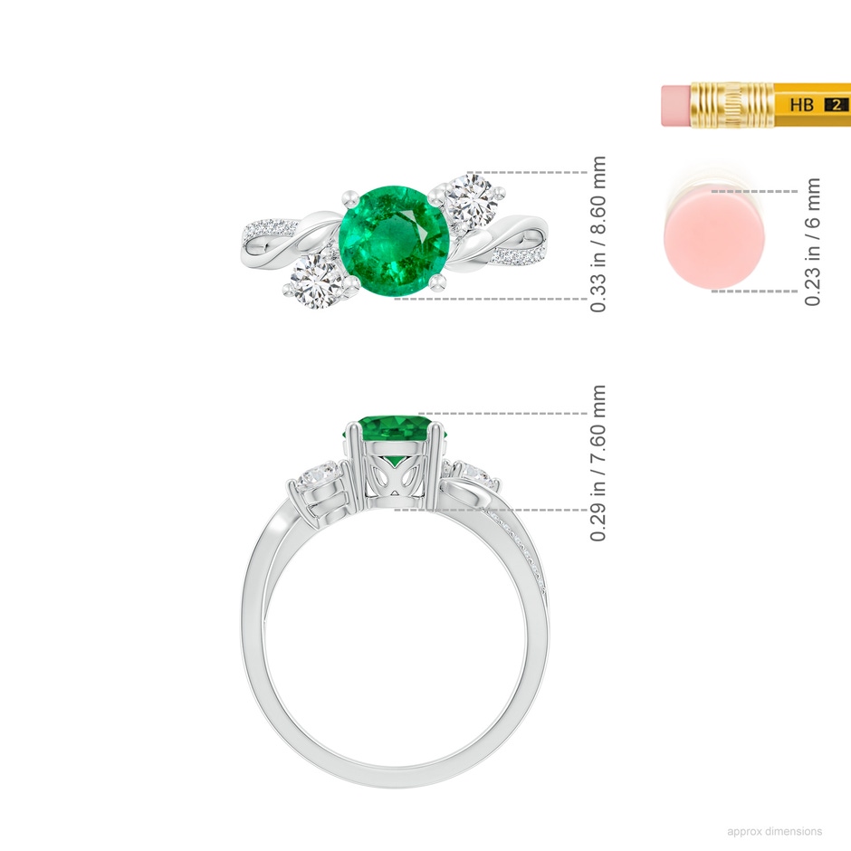 7mm AAA Emerald and Diamond Twisted Vine Ring in P950 Platinum ruler