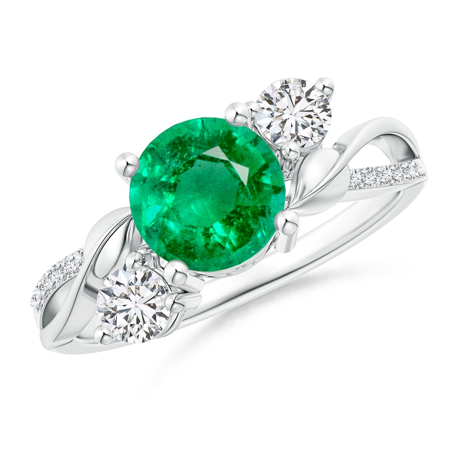 7mm AAA Emerald and Diamond Twisted Vine Ring in White Gold 
