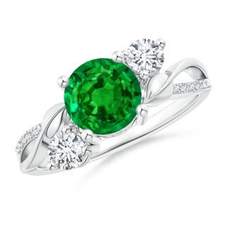 7mm AAAA Emerald and Diamond Twisted Vine Ring in 10K White Gold