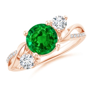 7mm AAAA Emerald and Diamond Twisted Vine Ring in 9K Rose Gold