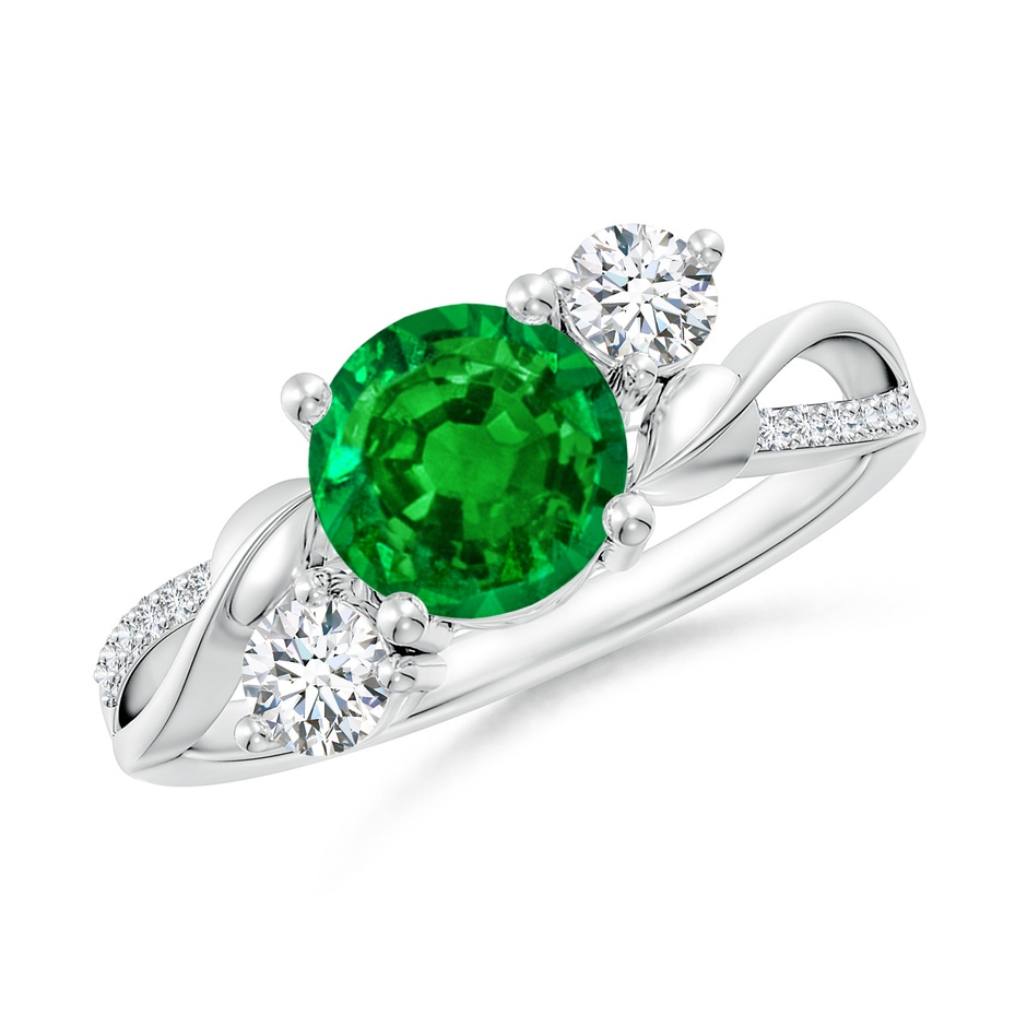 7mm AAAA Emerald and Diamond Twisted Vine Ring in P950 Platinum 