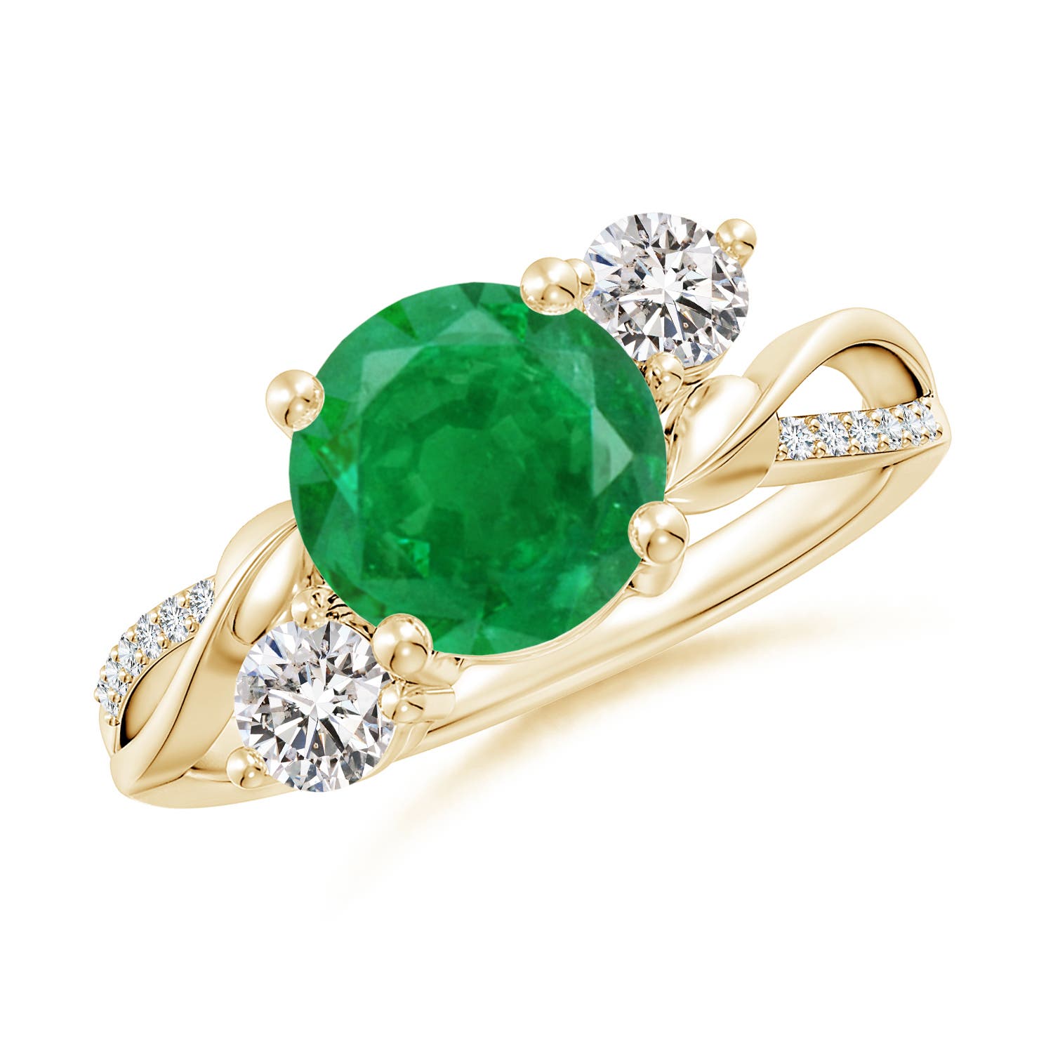 8mm AA Emerald and Diamond Twisted Vine Ring in Yellow Gold