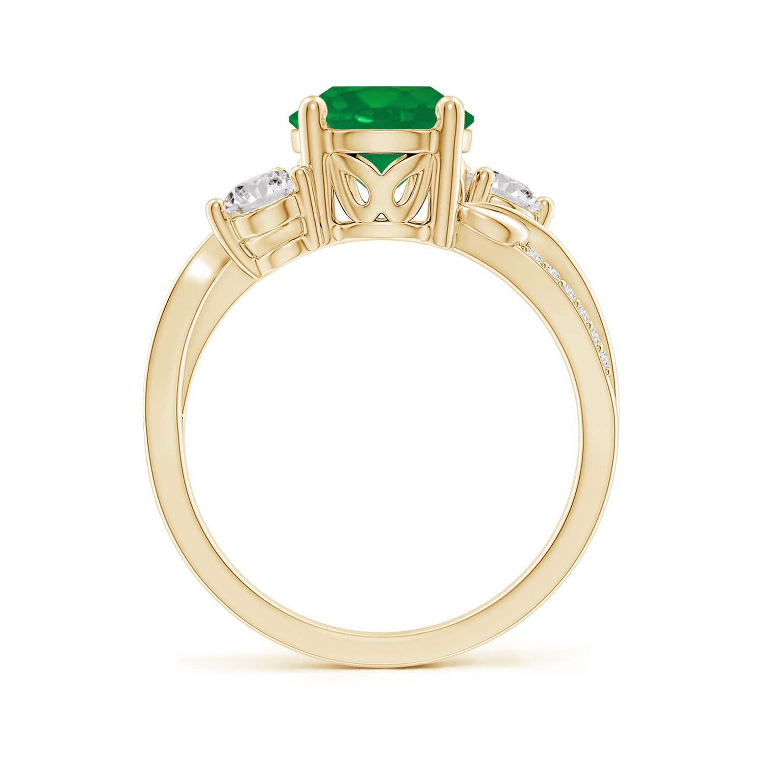 8mm AA Emerald and Diamond Twisted Vine Ring in Yellow Gold