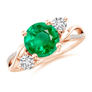 8mm AAA Emerald and Diamond Twisted Vine Ring in 10K Rose Gold