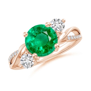 8mm AAA Emerald and Diamond Twisted Vine Ring in 18K Rose Gold