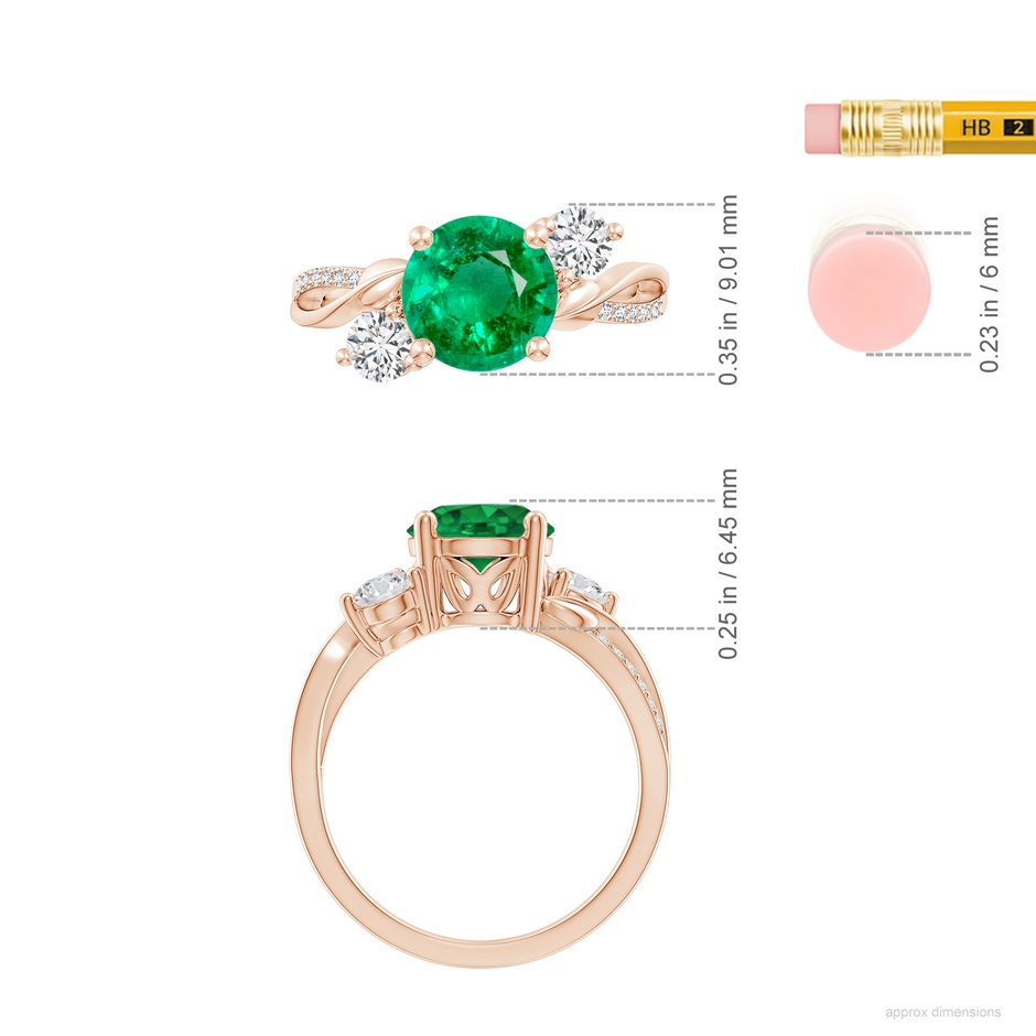 8mm AAA Emerald and Diamond Twisted Vine Ring in 18K Rose Gold ruler