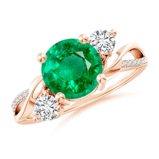 8mm AAA Emerald and Diamond Twisted Vine Ring in 9K Rose Gold