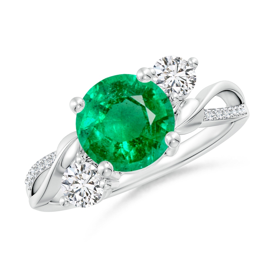 8mm AAA Emerald and Diamond Twisted Vine Ring in White Gold 