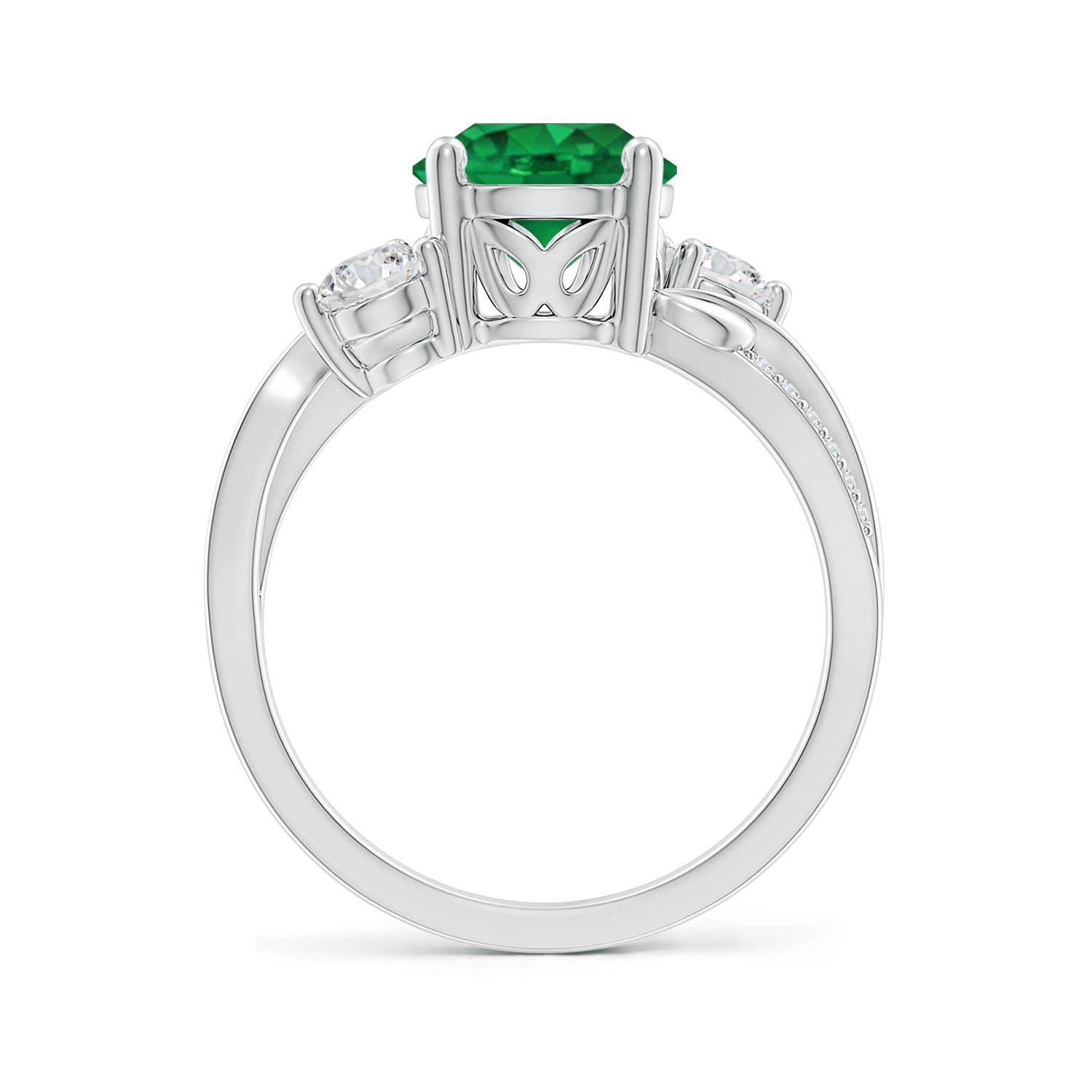 8mm AAA Emerald and Diamond Twisted Vine Ring in White Gold - side 3
