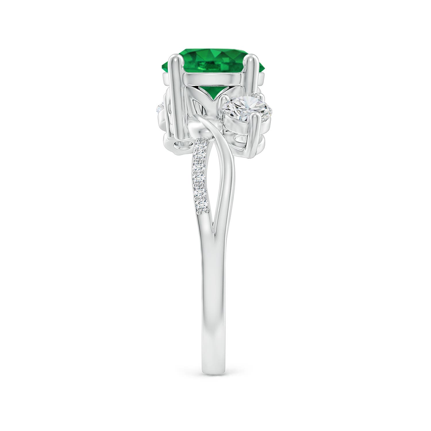 8mm AAA Emerald and Diamond Twisted Vine Ring in White Gold - side 5
