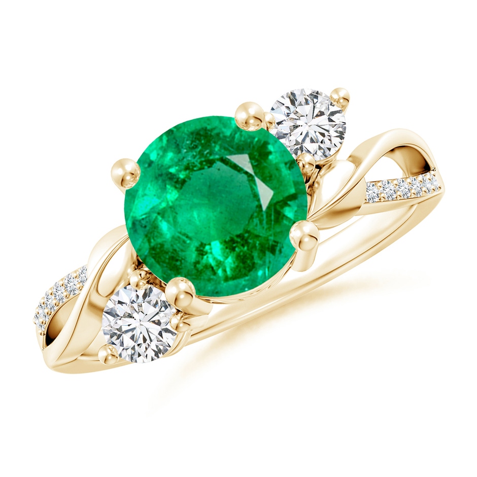 8mm AAA Emerald and Diamond Twisted Vine Ring in Yellow Gold 