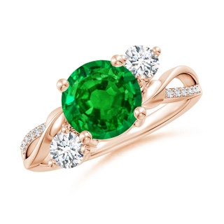 8mm AAAA Emerald and Diamond Twisted Vine Ring in 18K Rose Gold