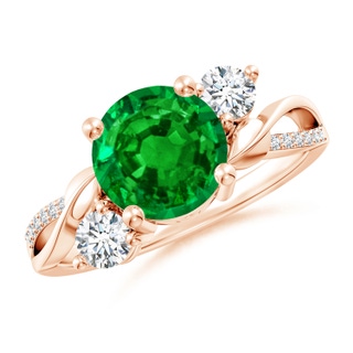 8mm AAAA Emerald and Diamond Twisted Vine Ring in 9K Rose Gold