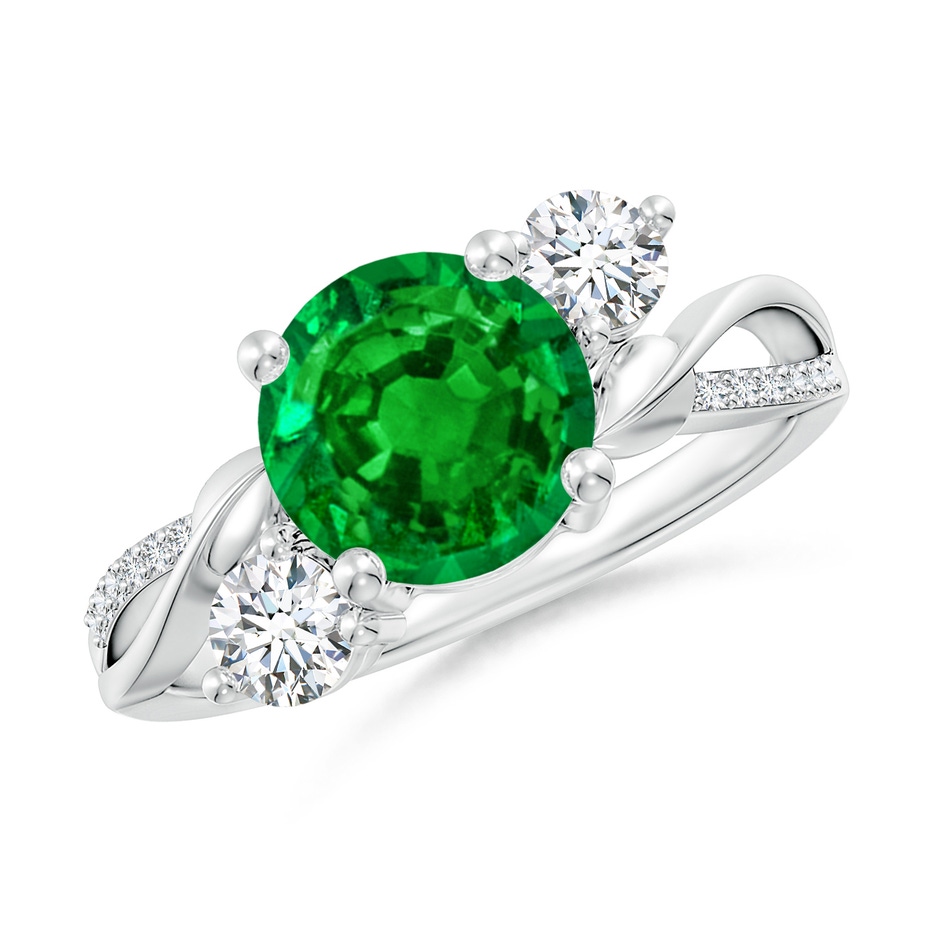 8mm AAAA Emerald and Diamond Twisted Vine Ring in P950 Platinum 