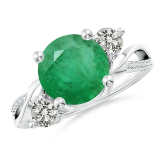 9mm A Emerald and Diamond Twisted Vine Ring in P950 Platinum