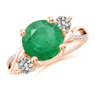9mm A Emerald and Diamond Twisted Vine Ring in Rose Gold
