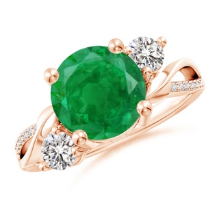 9mm AA Emerald and Diamond Twisted Vine Ring in 9K Rose Gold