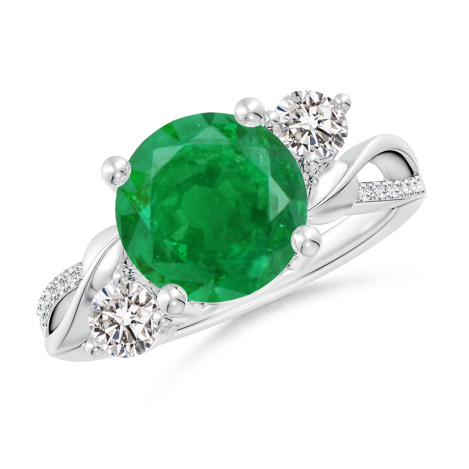 9mm AA Emerald and Diamond Twisted Vine Ring in P950 Platinum