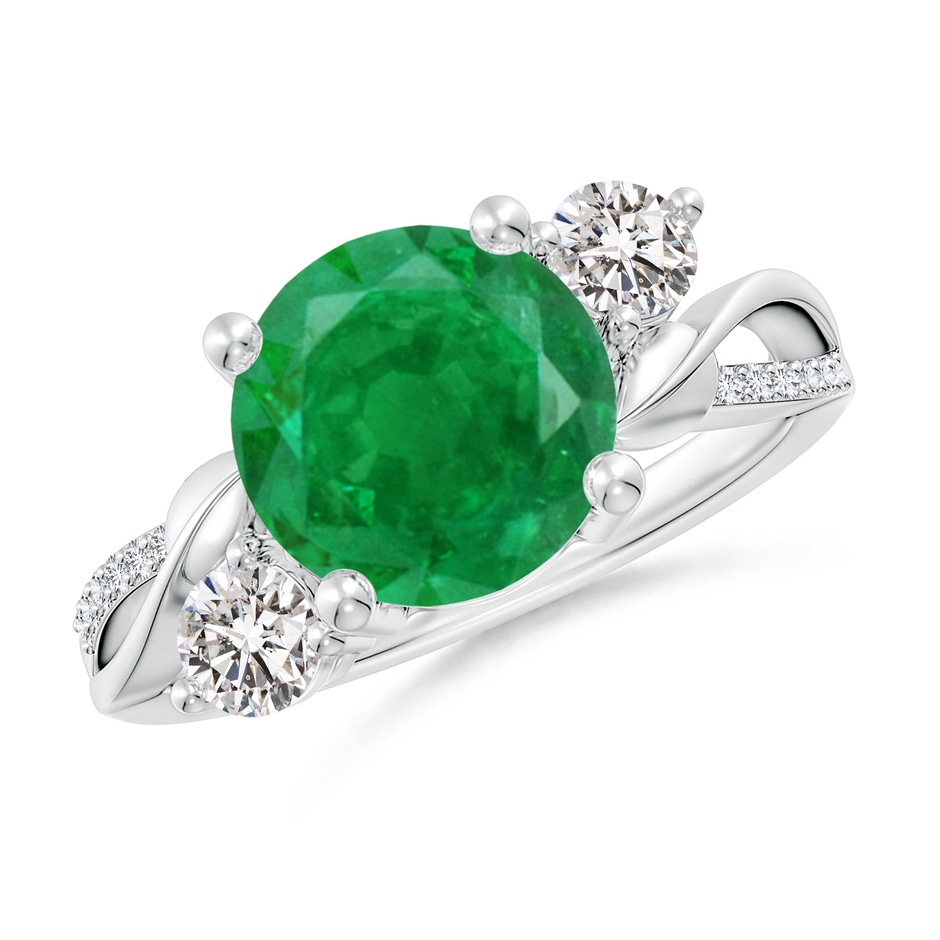 9mm AA Emerald and Diamond Twisted Vine Ring in P950 Platinum 