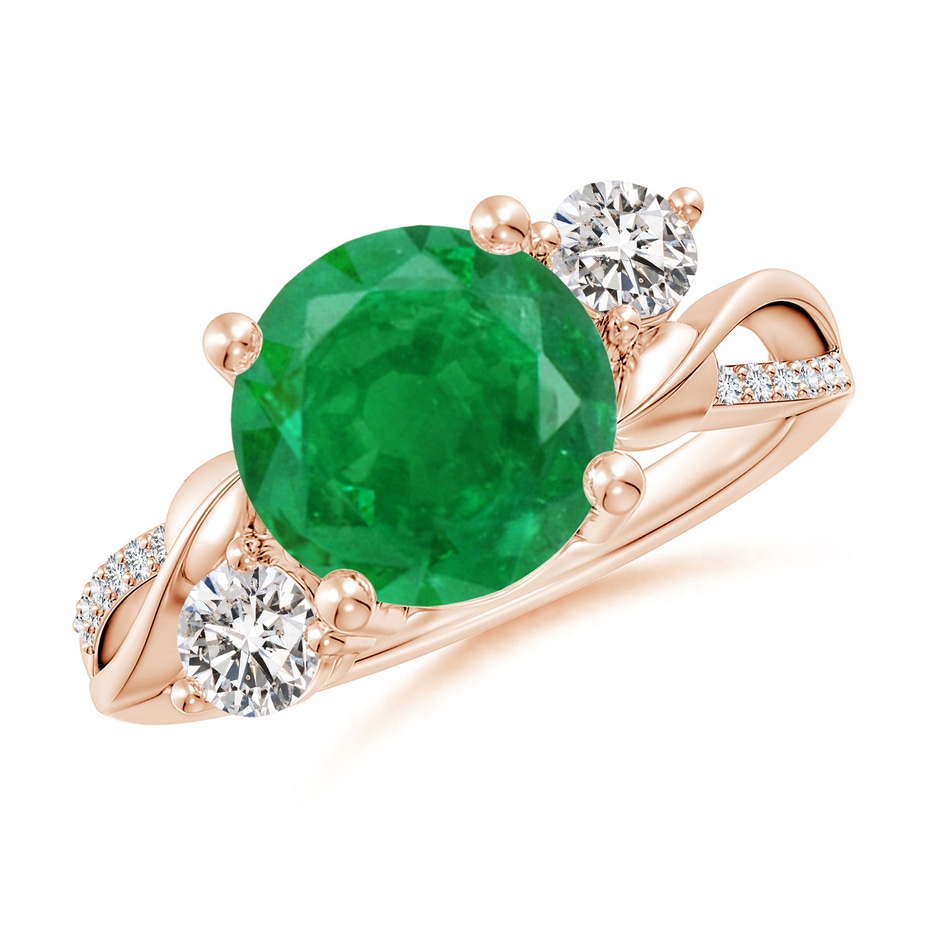 9mm AA Emerald and Diamond Twisted Vine Ring in Rose Gold 