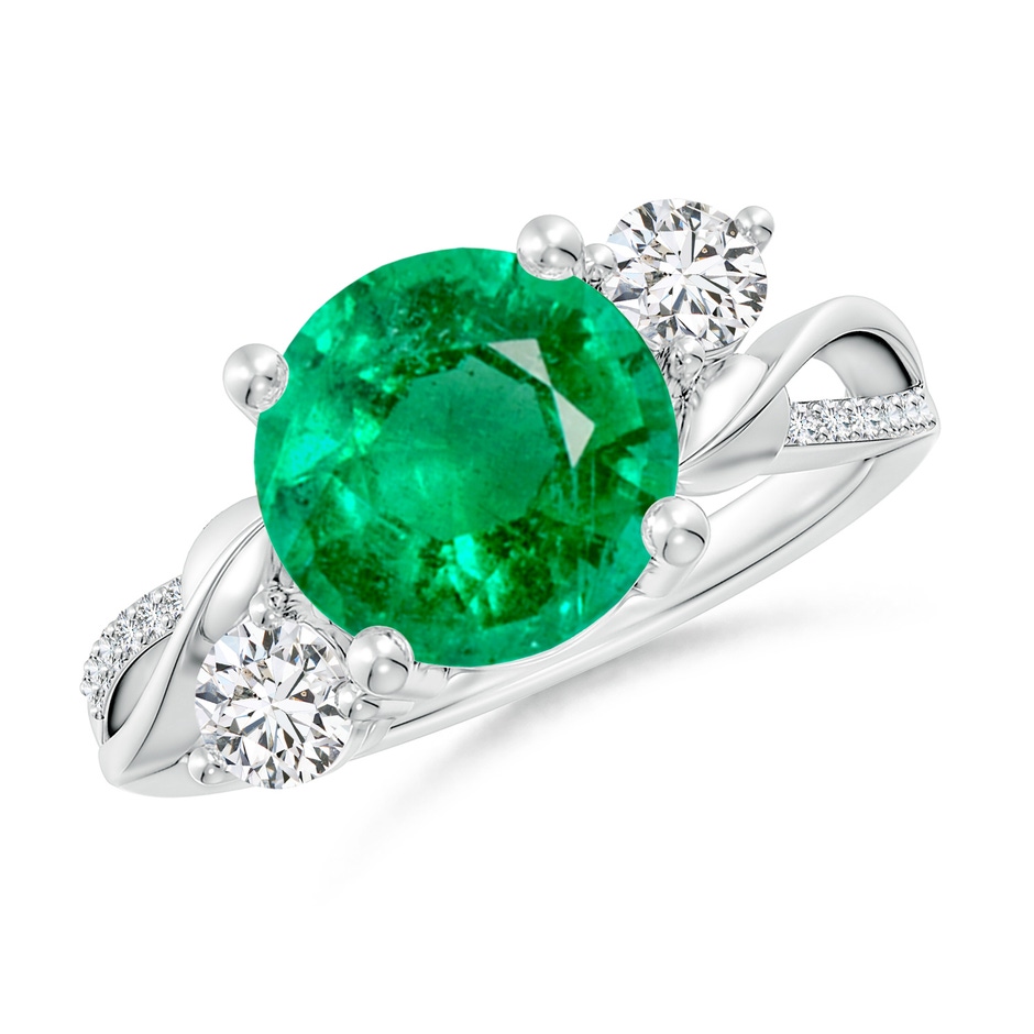 9mm AAA Emerald and Diamond Twisted Vine Ring in White Gold 