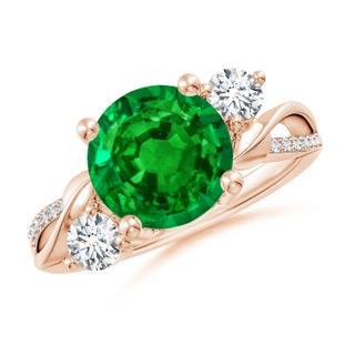 9mm AAAA Emerald and Diamond Twisted Vine Ring in 18K Rose Gold