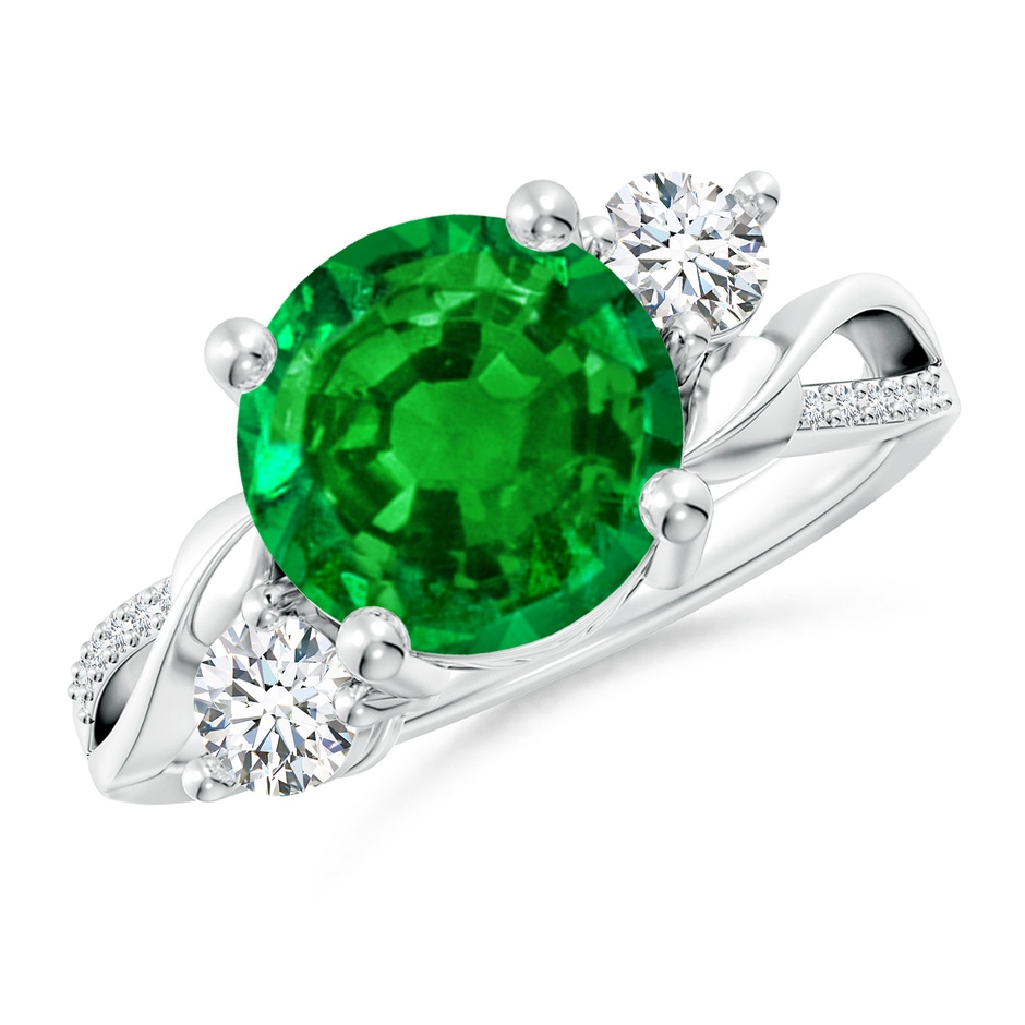 9mm AAAA Emerald and Diamond Twisted Vine Ring in P950 Platinum 