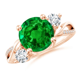 9mm AAAA Emerald and Diamond Twisted Vine Ring in Rose Gold