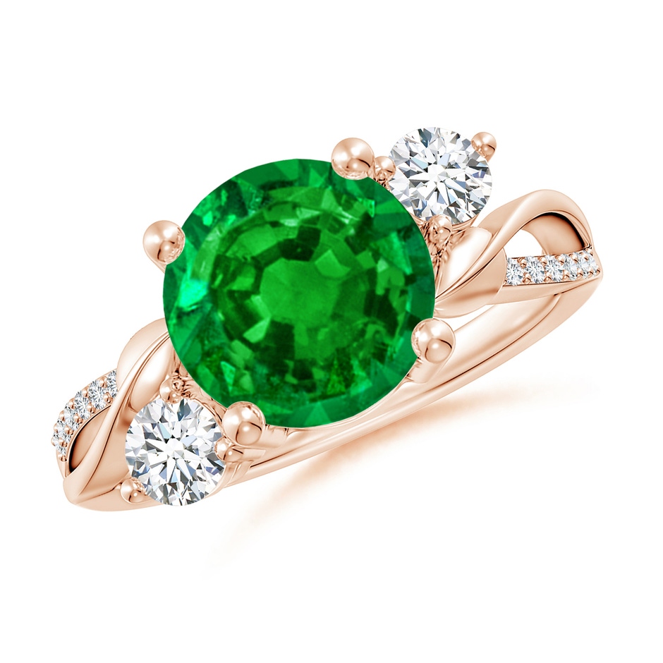 9mm AAAA Emerald and Diamond Twisted Vine Ring in Rose Gold 