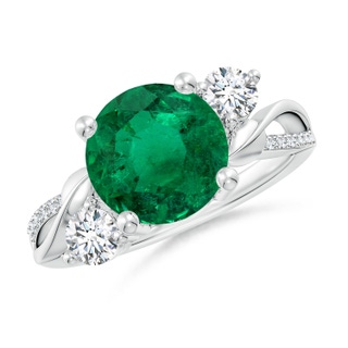 8.78-8.89x5.90mm AAA GIA Certified Round Emerald Twisted Vine Ring with Diamonds in White Gold